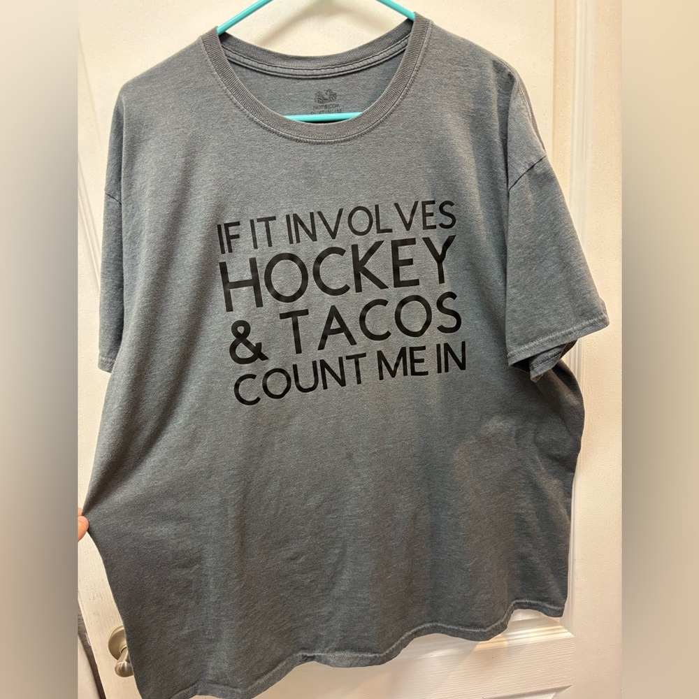 Men’s “If It Involves Hockey & Tacos, Count Me In” Shirt Size XL